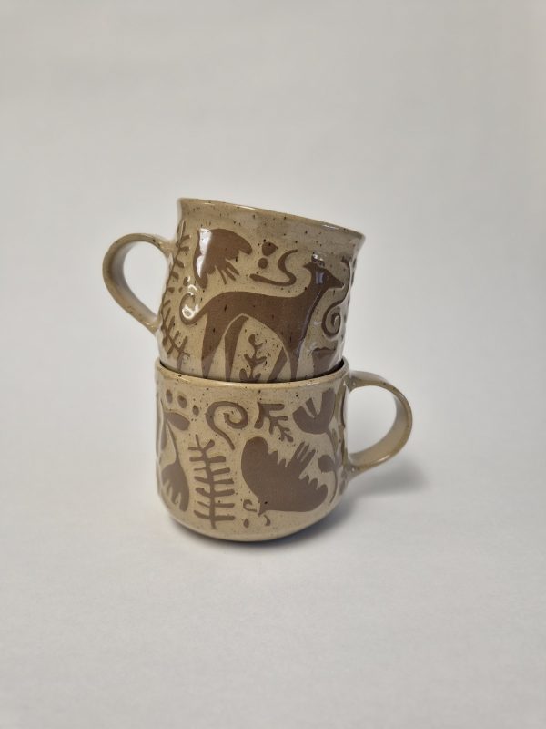 Ceramic greyhound sgraffito mug