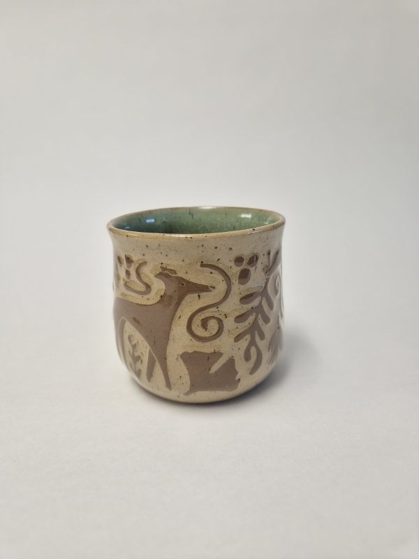 Ceramic greyhound sgraffito mug