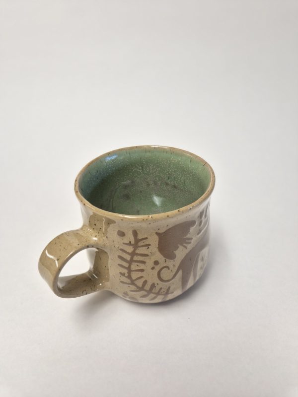 Ceramic greyhound sgraffito mug