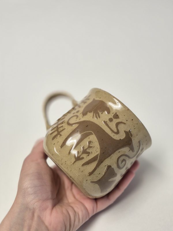 Ceramic greyhound sgraffito mug