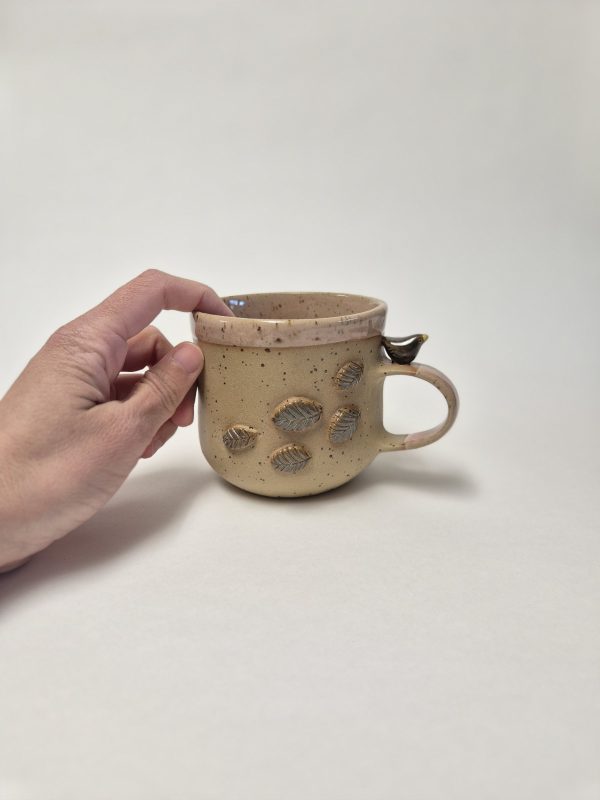 Ceramic blackbird mug in pink