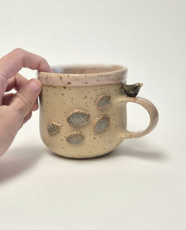Ceramic blackbird mug in pink
