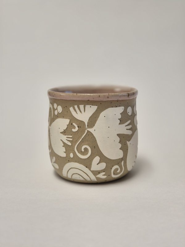 Ceramic sgraffito mug pink