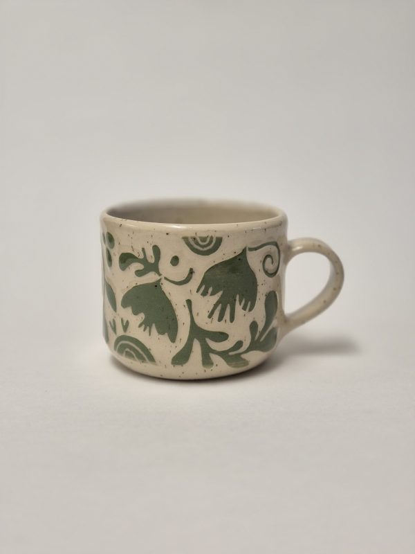 Ceramic sgraffito mug green