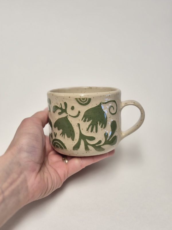 Ceramic sgraffito mug green