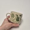 Ceramic sgraffito mug green