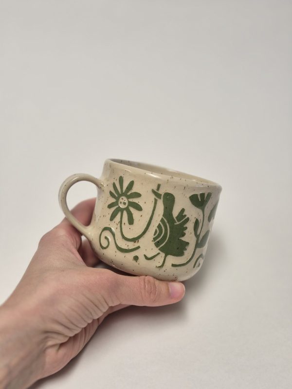 Ceramic sgraffito mug green