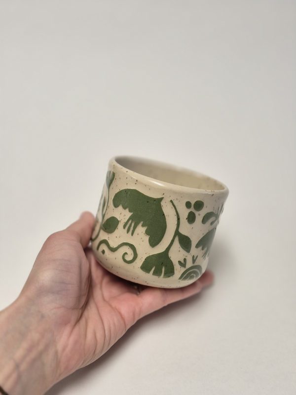 Ceramic sgraffito mug green