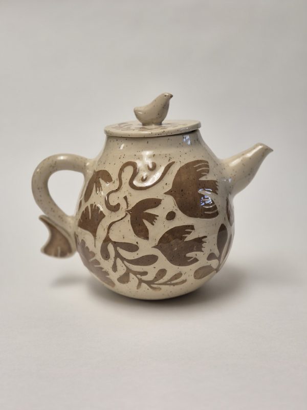 Stoneware sgraffito teapot