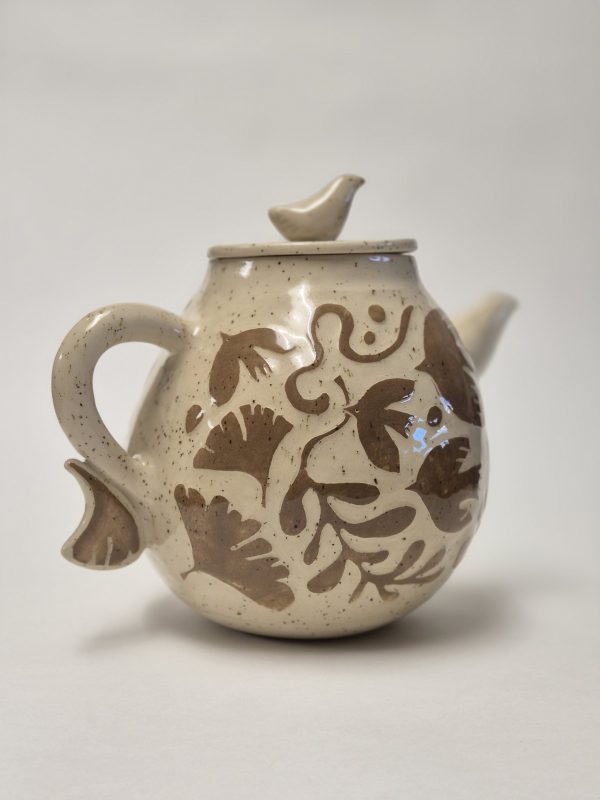 Stoneware sgraffito teapot