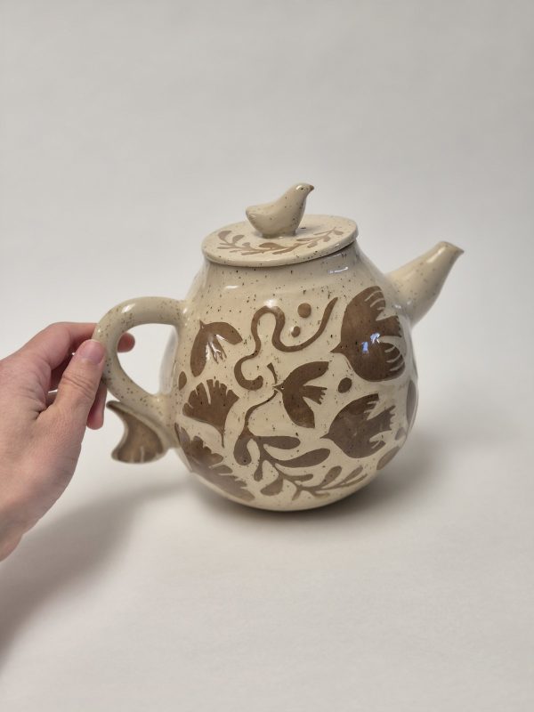 Stoneware sgraffito teapot