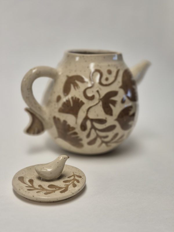 Stoneware sgraffito teapot