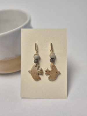 Wood fired bird earrings