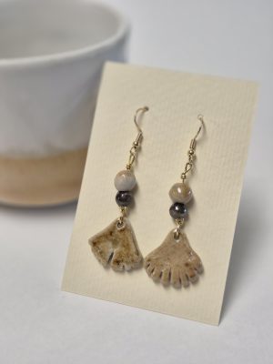 Wood fired ginkgo earrings