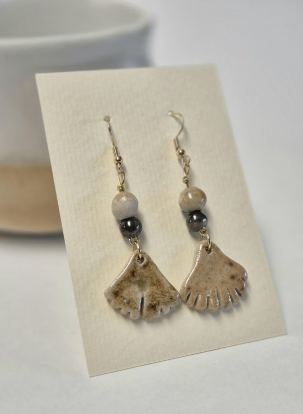 Wood fired ginkgo earrings
