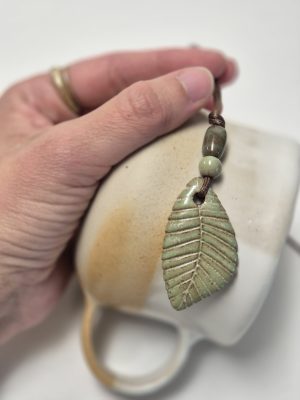 Ceramic green leaf pendant
