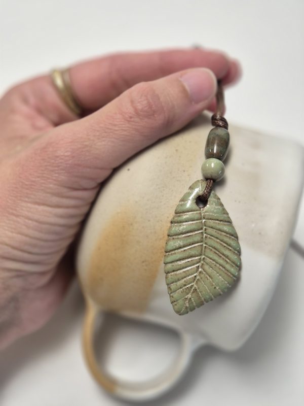 Ceramic green leaf pendant