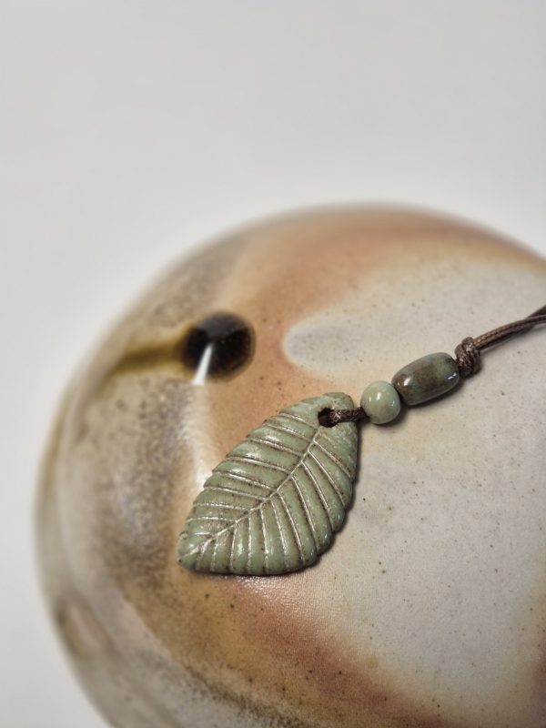 Ceramic green leaf pendant